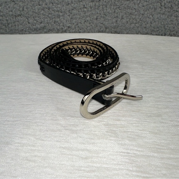 Nine West Accessories - Nine West Accessories Womens Medium Black Faux Leather Skinny Link Chain Belt